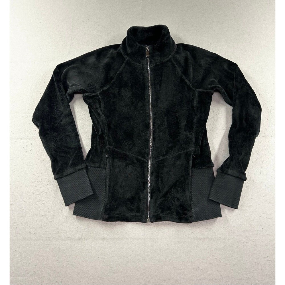 ATHLETA Cloud Fleece Full Zip Hi Neck Pockets Jacket Black S Comfort Athleisure
